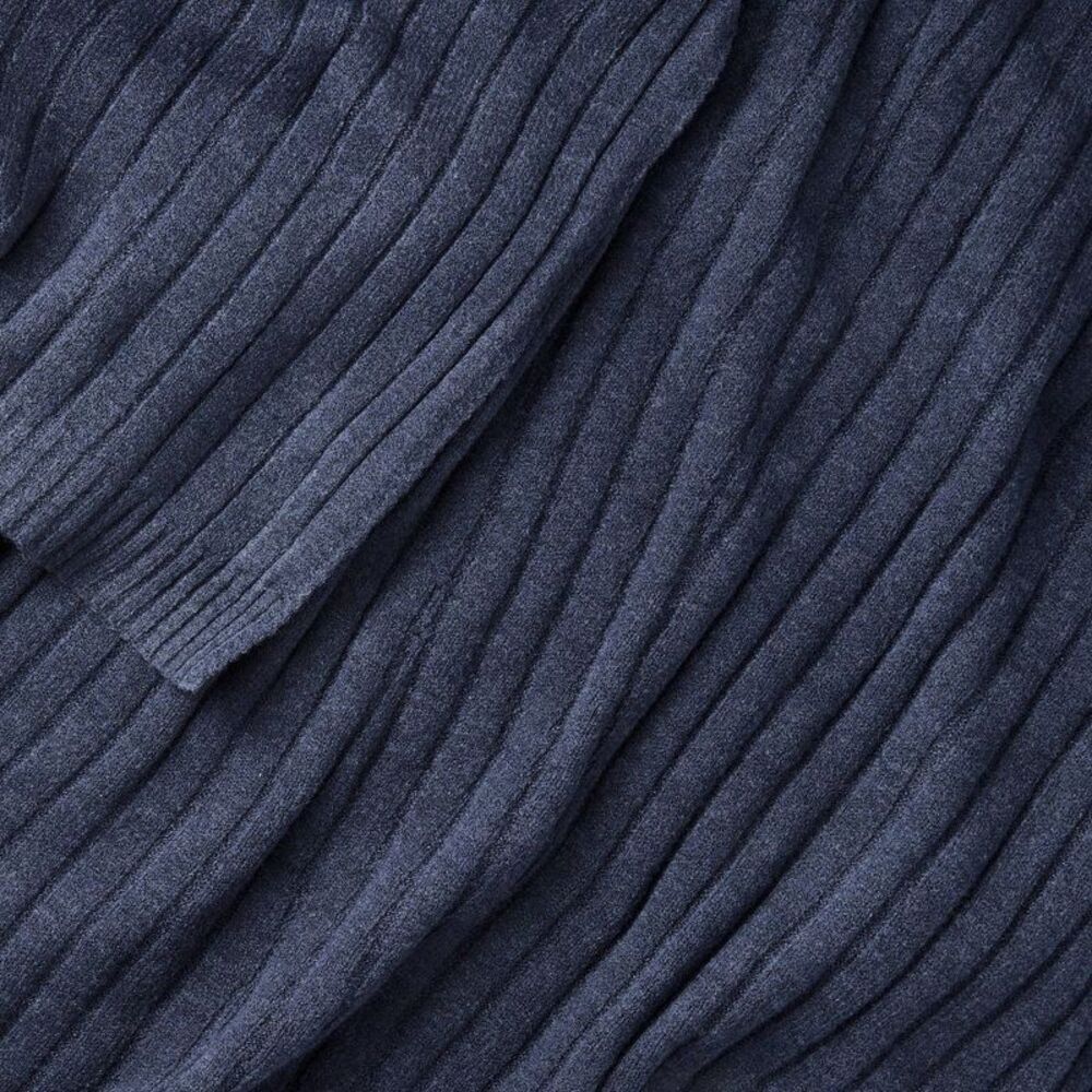 Plush Ribbed Knit Throw Blanket - Navy - Picture 2 of 2